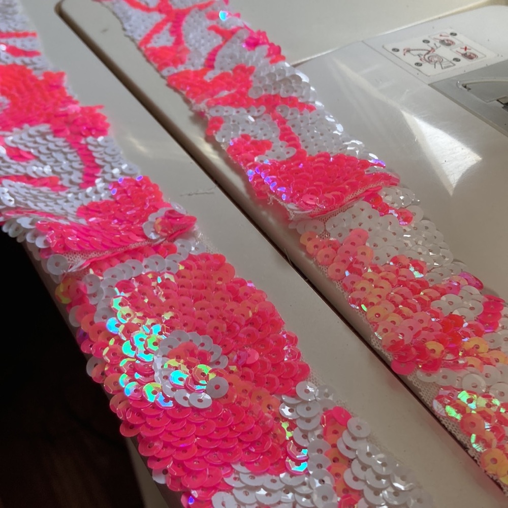 scrap fabric from JOVANI gown sequins pink & white really stretchy